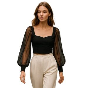 Abercrombie & Fitch Black Sheer Long Sleeve Blouse Sweater Heart Neckline Witchy